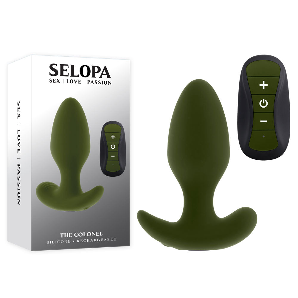 Selopa THE COLONEL - Green 10.1 cm USB Rechargeable Vibrating Butt Plug with Wireless Remote - Naughty by Nature Adult Store