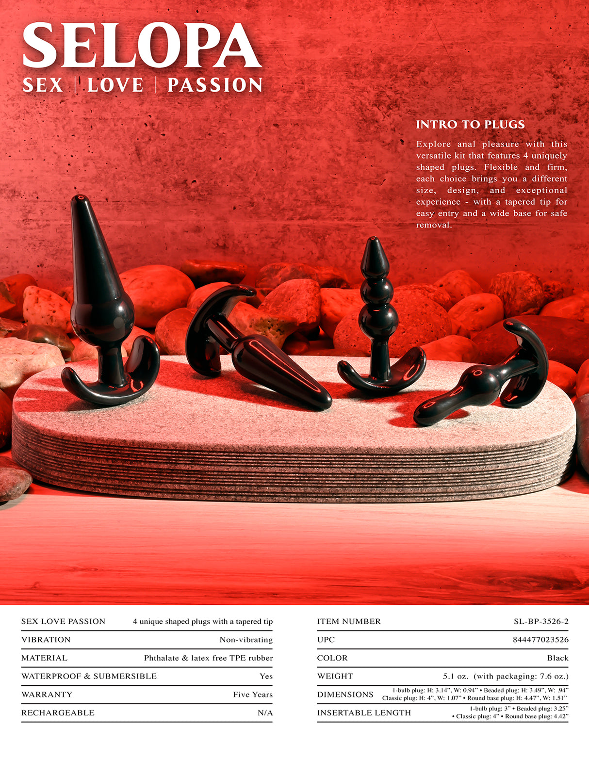 Selopa INTRO TO PLUGS - Black Butt Plugs - Set of 4 - Naughty by Nature Adult Store