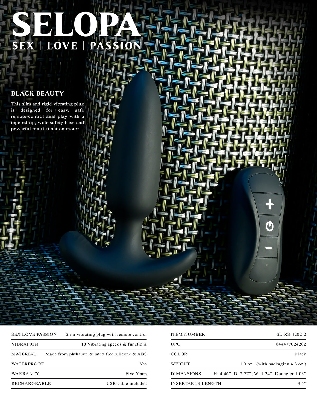 Selopa BLACK BEAUTY - Vibrating Butt Plug with Wireless Remote - Naughty by Nature Adult Store