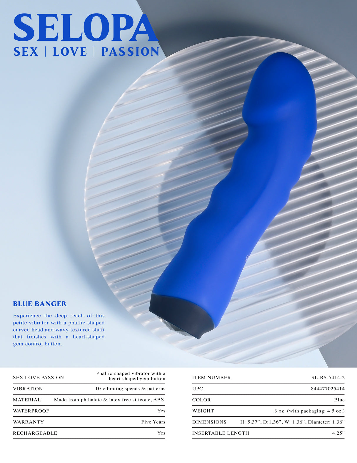 Selopa BLUE BANGER - Blue 13.6 cm USB Rechargeable Vibrator - Naughty by Nature Adult Store