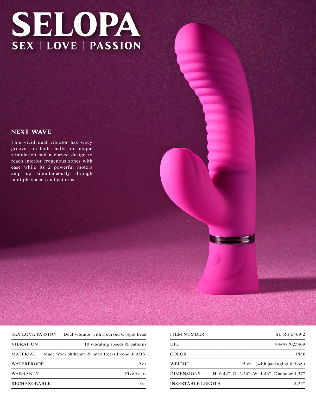 Selopa NEXT WAVE - Pink USB Rechargeable Dual Vibrator - Naughty by Nature Adult Store