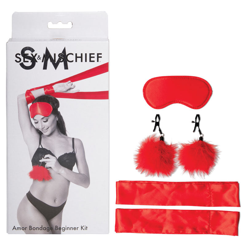 Sex & Mischief Amor Bondage Beginner Kit - Red - 5 Piece Set - Naughty by Nature Adult Store