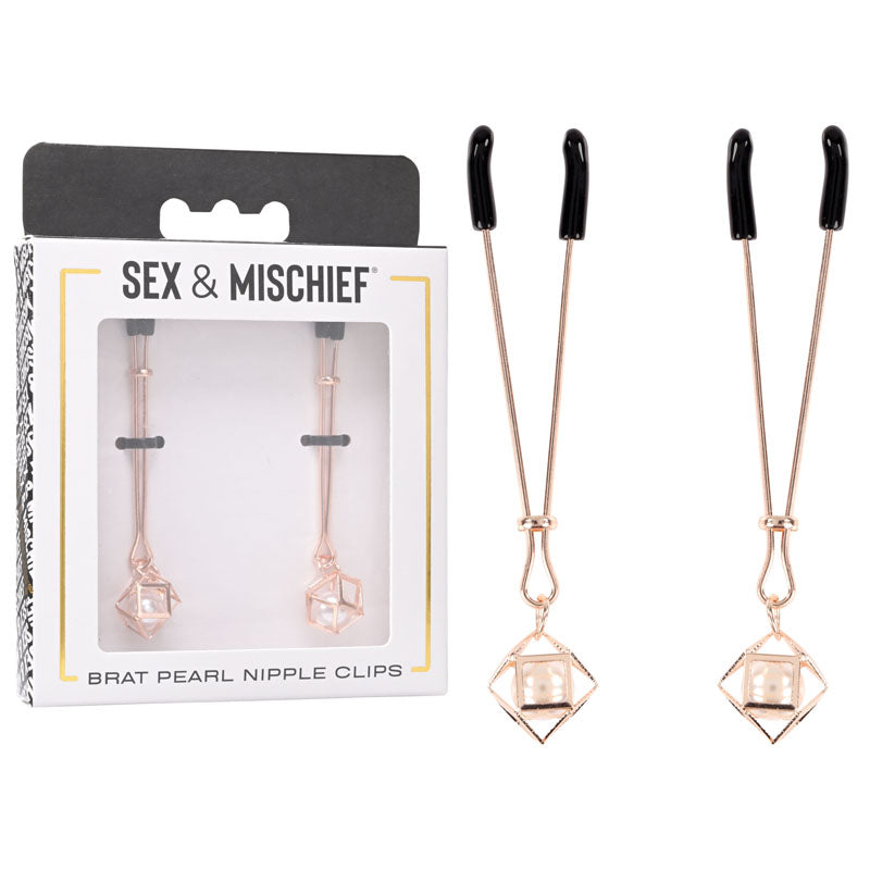 Sex & Mischief Brat Pearl Nipple Clips - Rose Gold - Set of 2 - Naughty by Nature Adult Store