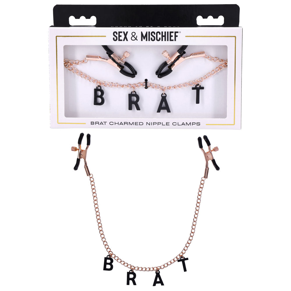 Sex & Mischief Brat Charmed Nipple Clamps - Rose Gold Nipple Clamps with 45 cm Chain - Naughty by Nature Adult Store