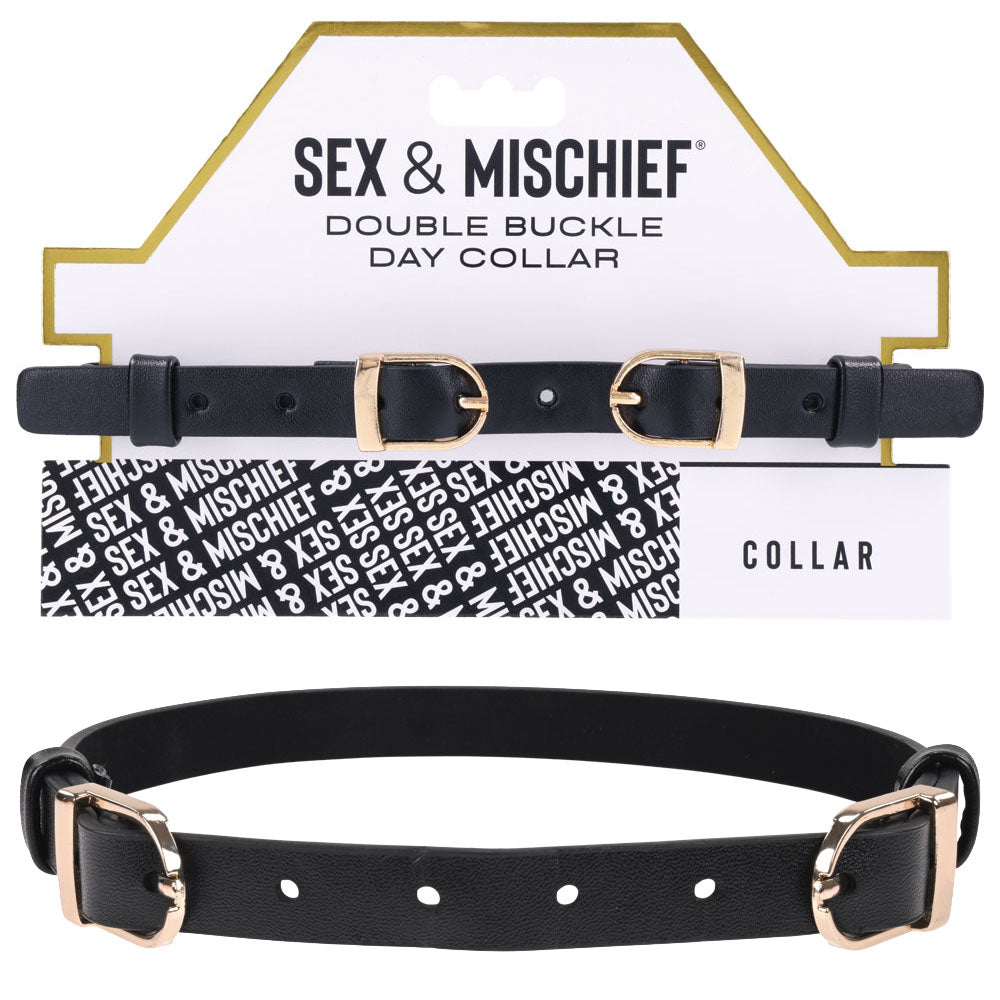 Sex & Mischief Double Buckle Day Collar - Black Collar - Naughty by Nature Adult Store