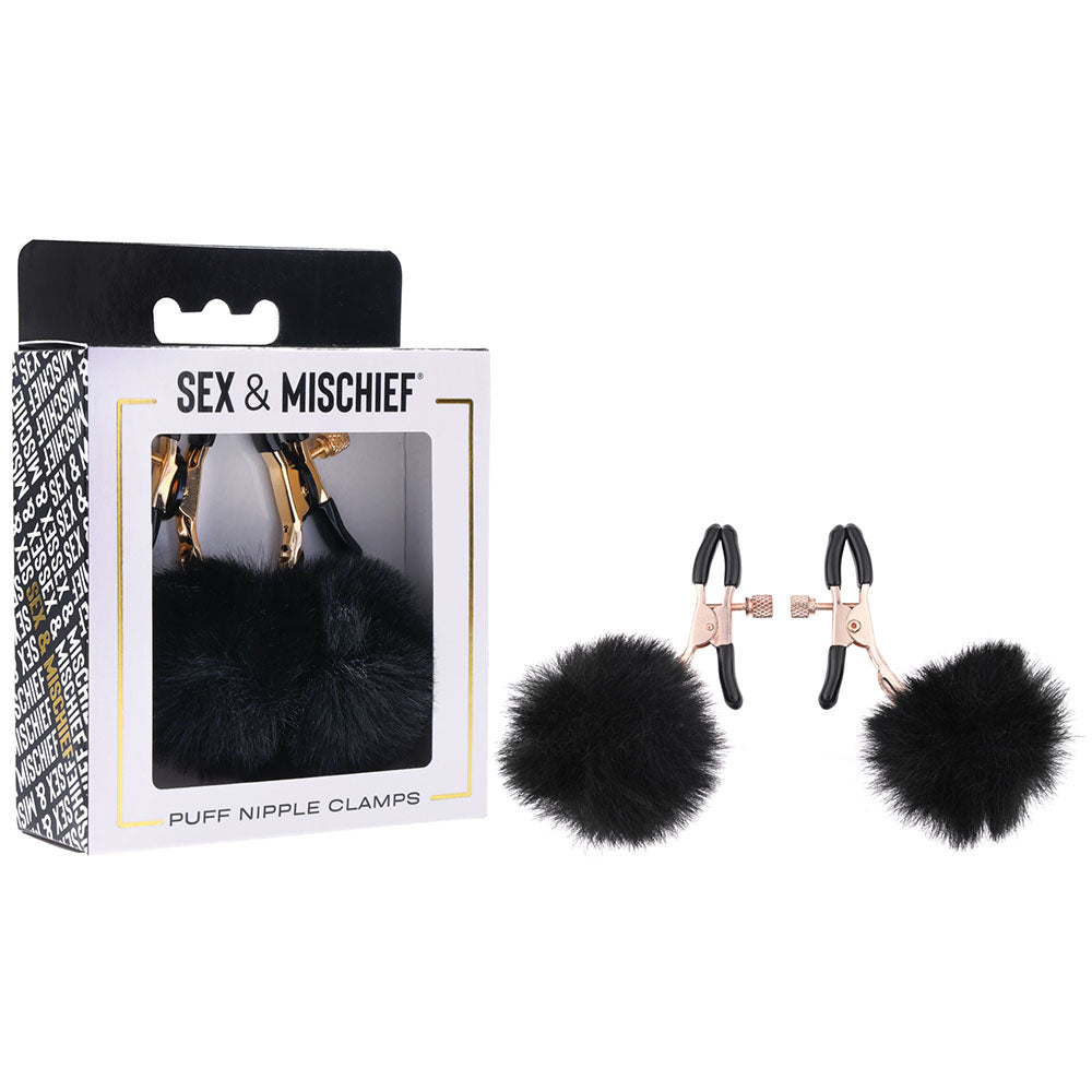 Sex & Mischief Puff Nipple Clamps - Black/Gold Nipple Clamps - Set of 2 - Naughty by Nature Adult Store