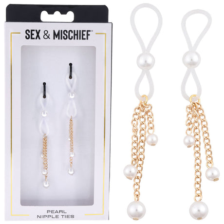 Sex & Mischief Pearl Nipple Ties - Gold/Pearl Nipple Restraints - Set of 2 - Naughty by Nature Adult Store