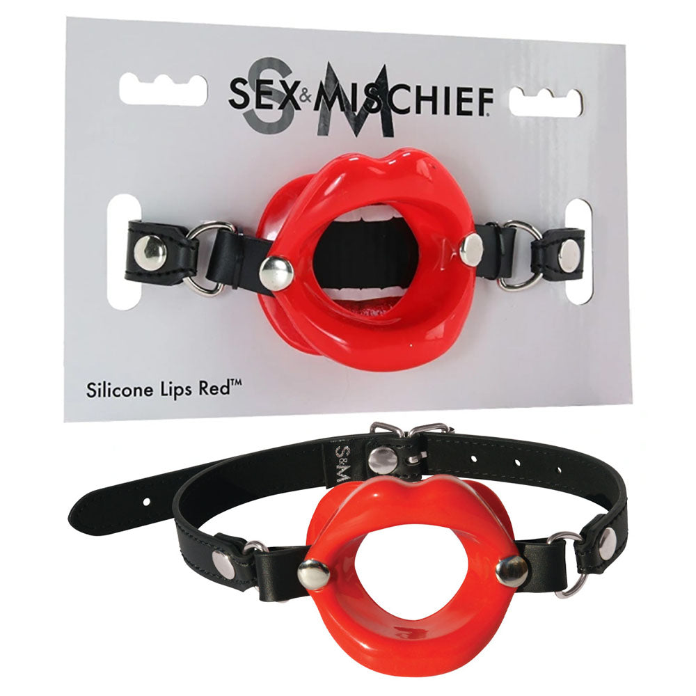 Sex & Mischief Silicone Lips Mouth Gag - Red - Red Mouth Restraint - Naughty by Nature Adult Store