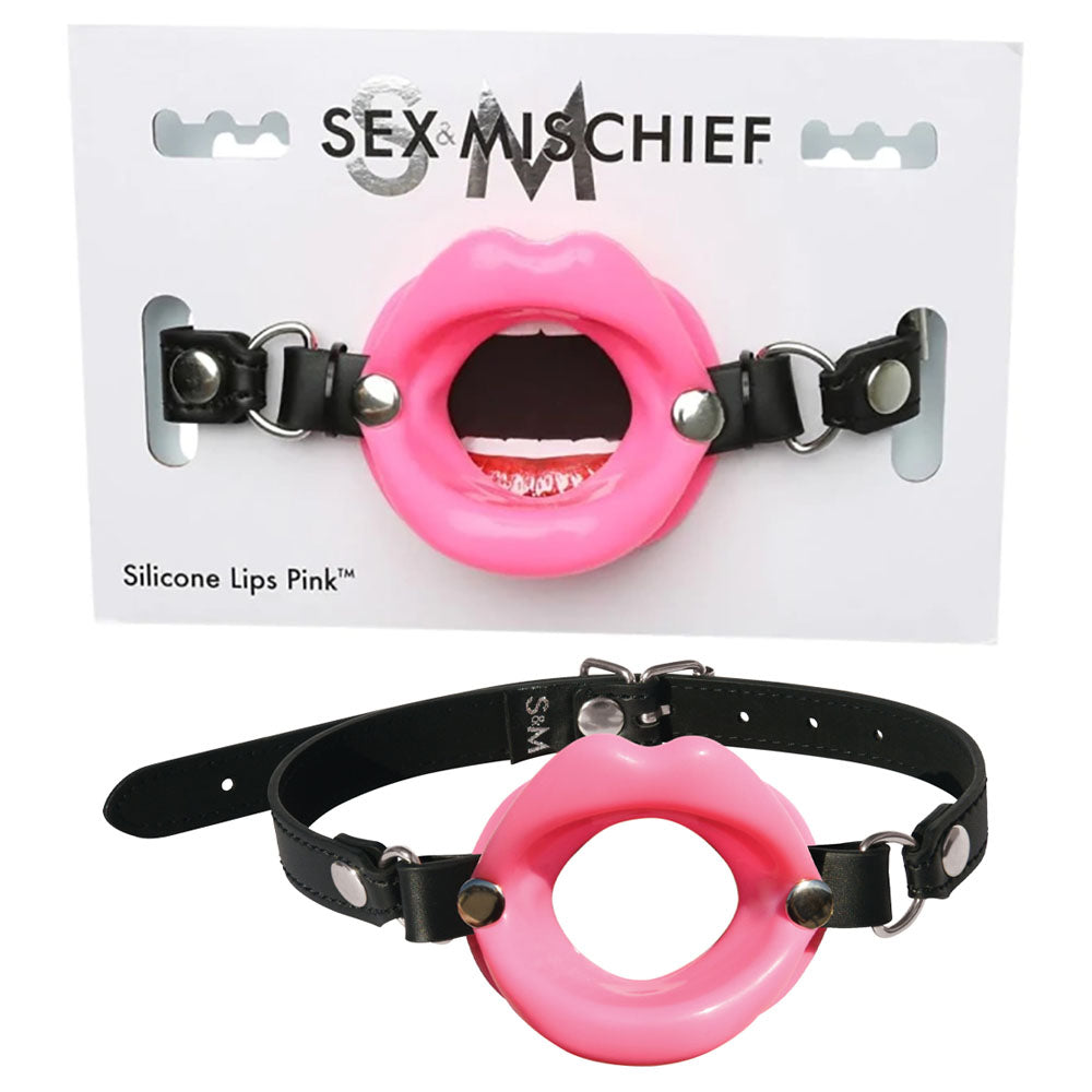 Sex & Mischief Silicone Lips Mouth Gag - Pink - Pink Mouth Restraint - Naughty by Nature Adult Store