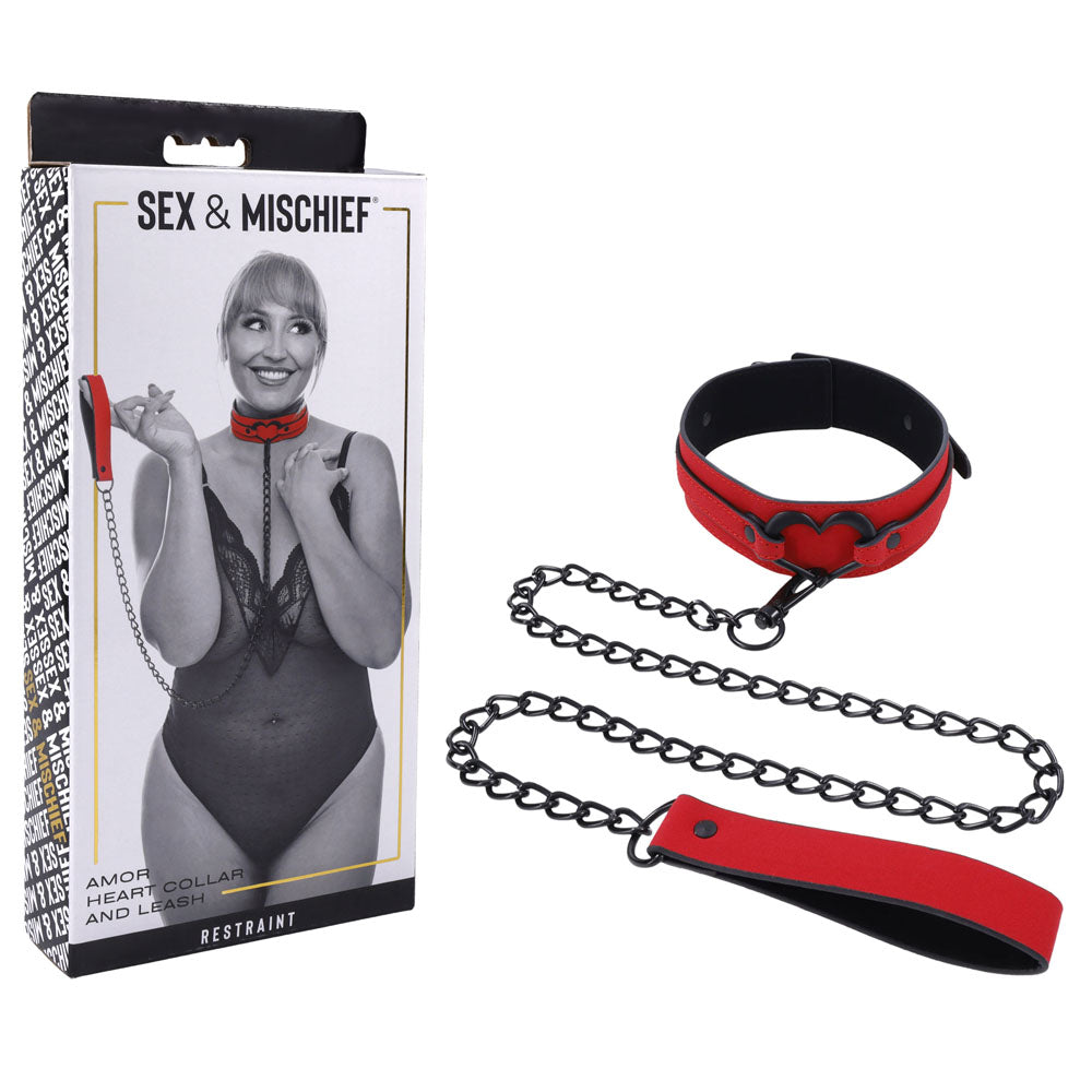 Sex & Mischief Amor Collar and Leash - Red Restraint - Naughty by Nature Adult Store