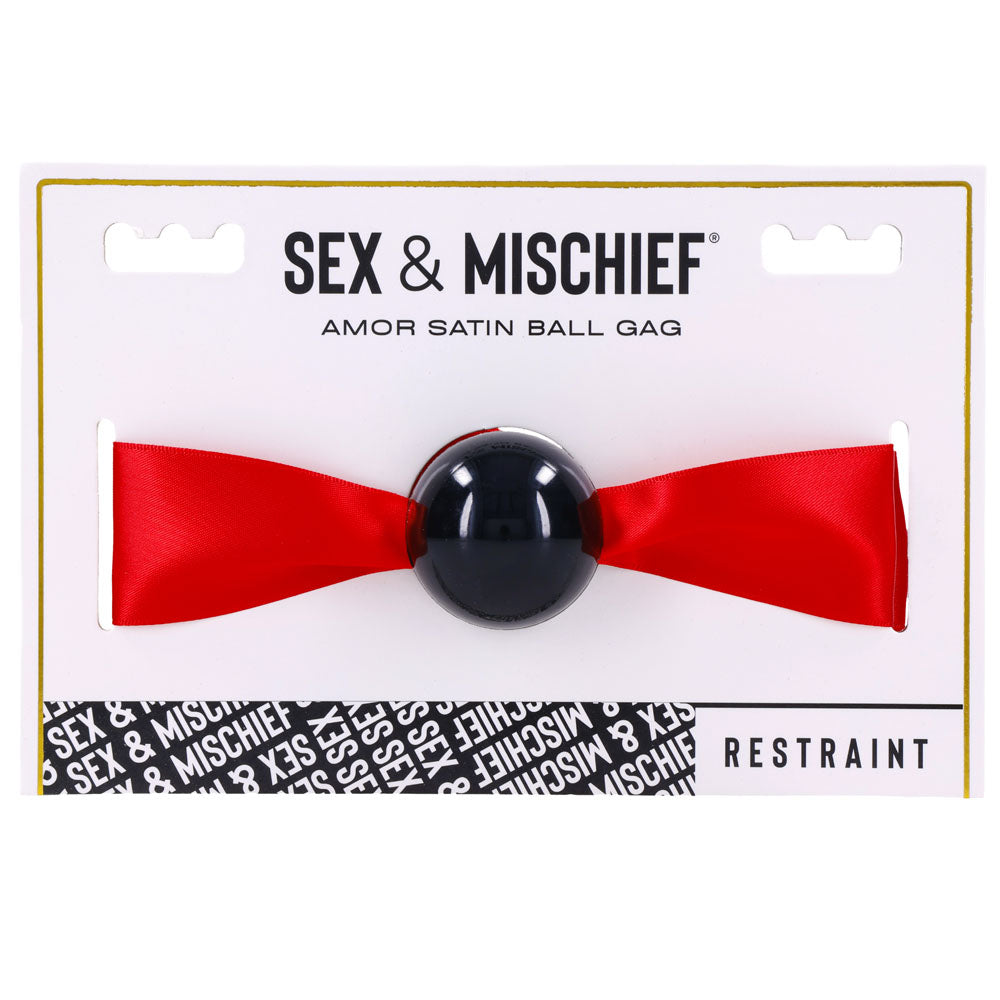 Sex & Mischief Amor Satin Ball Gag - Red/Black Mouth Restraint - Naughty by Nature Adult Store