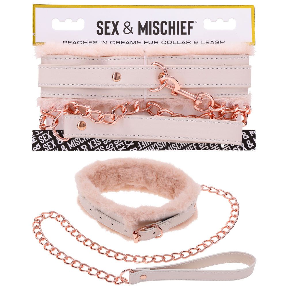 Sex & Mischief Peaches n CreaMe Fur Collar & Leash - Peach - Naughty by Nature Adult Store