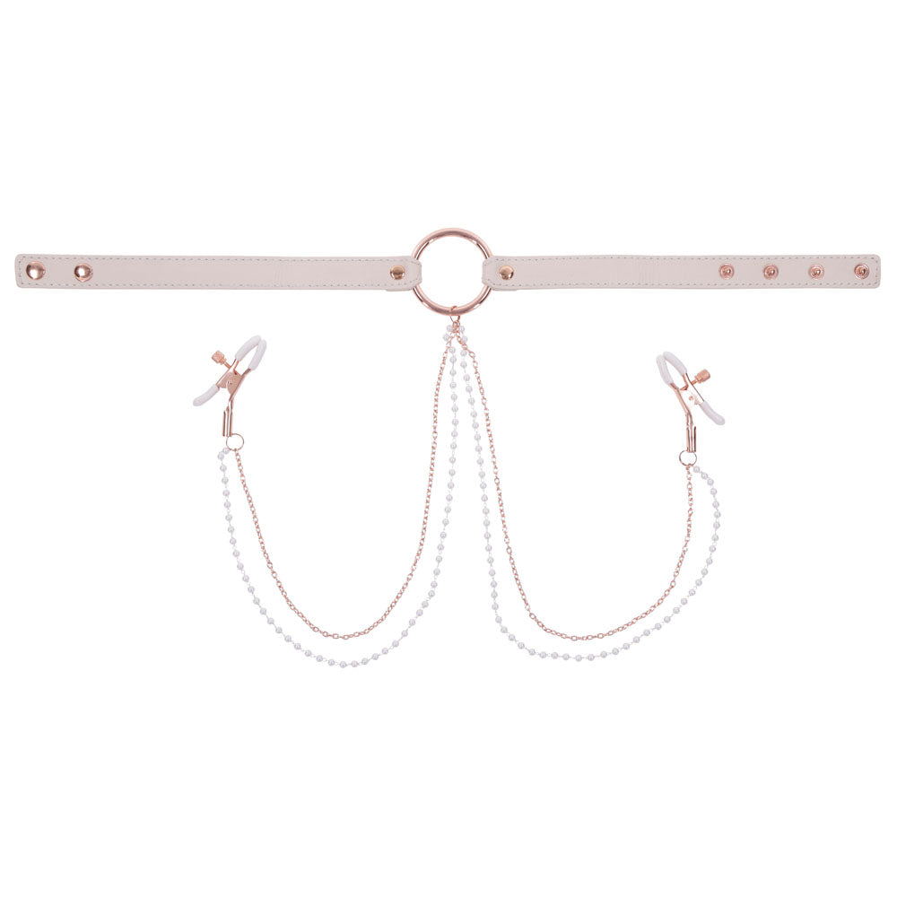 Sex & Mischief Peaches n CreaMe Collar with Nipple Clamps - Peach - Naughty by Nature Adult Store