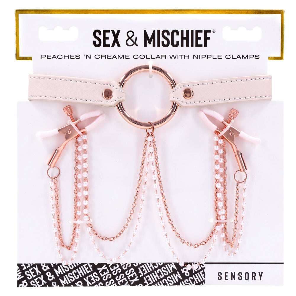 Sex & Mischief Peaches n CreaMe Collar with Nipple Clamps - Peach - Naughty by Nature Adult Store