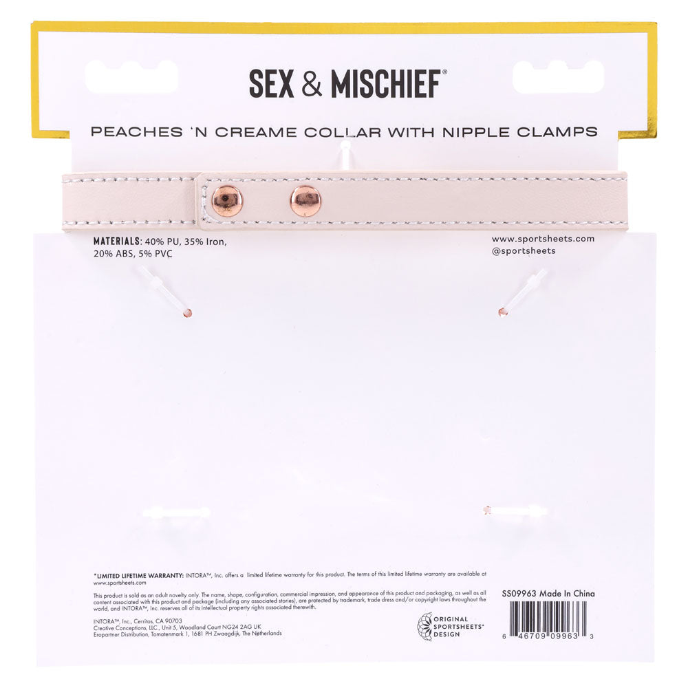Sex & Mischief Peaches n CreaMe Collar with Nipple Clamps - Peach - Naughty by Nature Adult Store