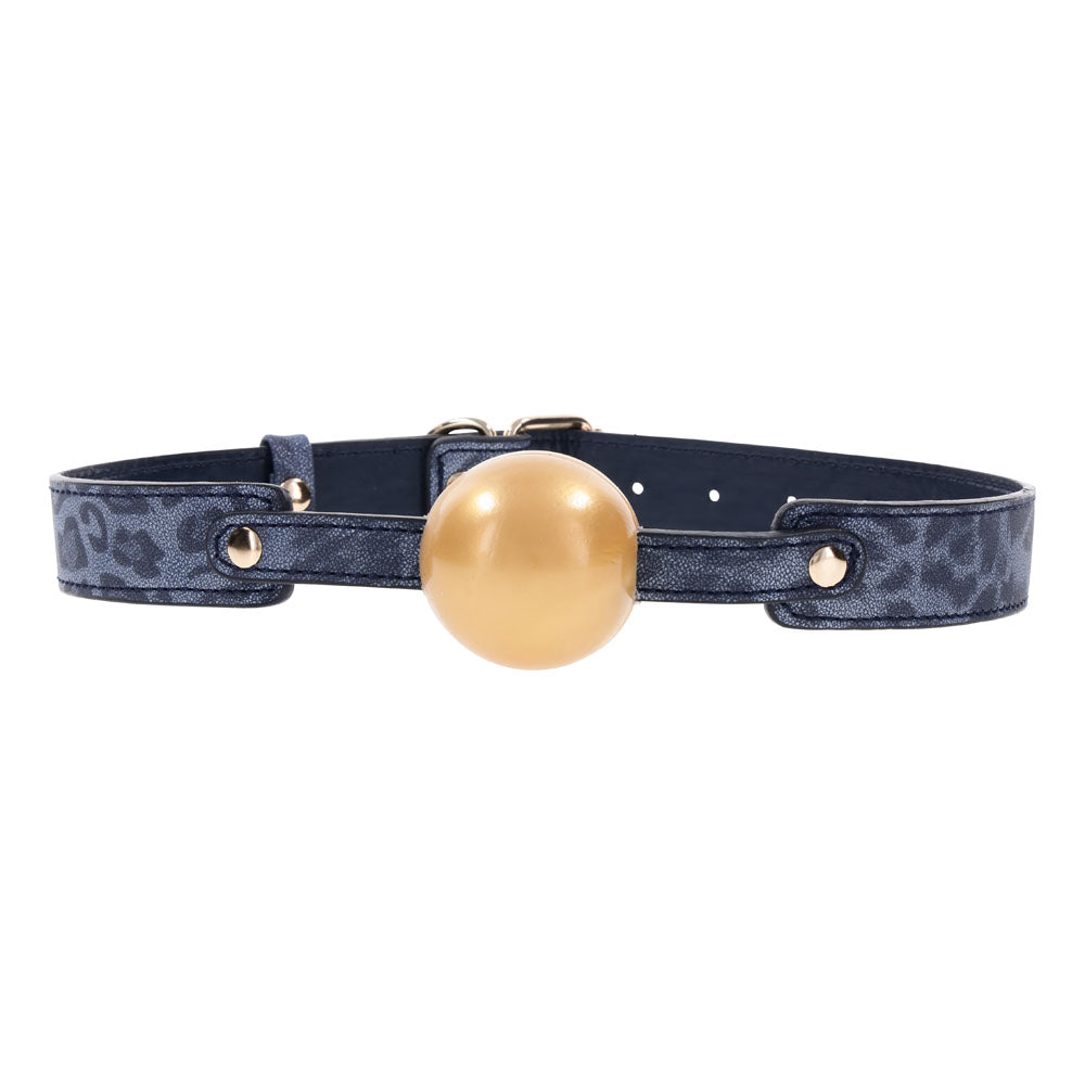 Sex & Mischief Cougar Ball Gag - Navy Blue/Gold Mouth Restraint - Naughty by Nature Adult Store