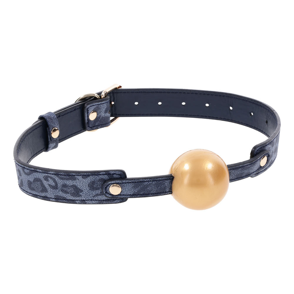 Sex & Mischief Cougar Ball Gag - Navy Blue/Gold Mouth Restraint - Naughty by Nature Adult Store