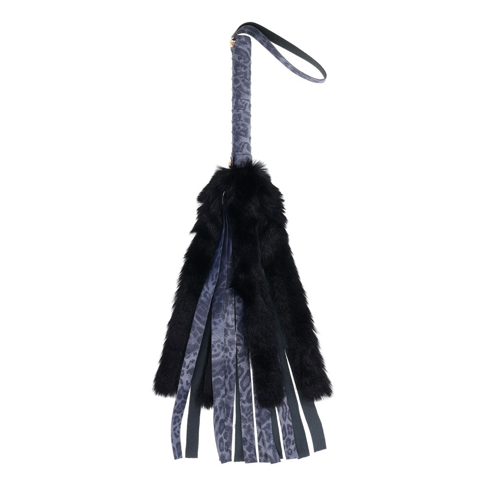 Sex & Mischief Cougar Faux Fur Flogger - Navy Blue/Black Furry Flogger Whip - Naughty by Nature Adult Store