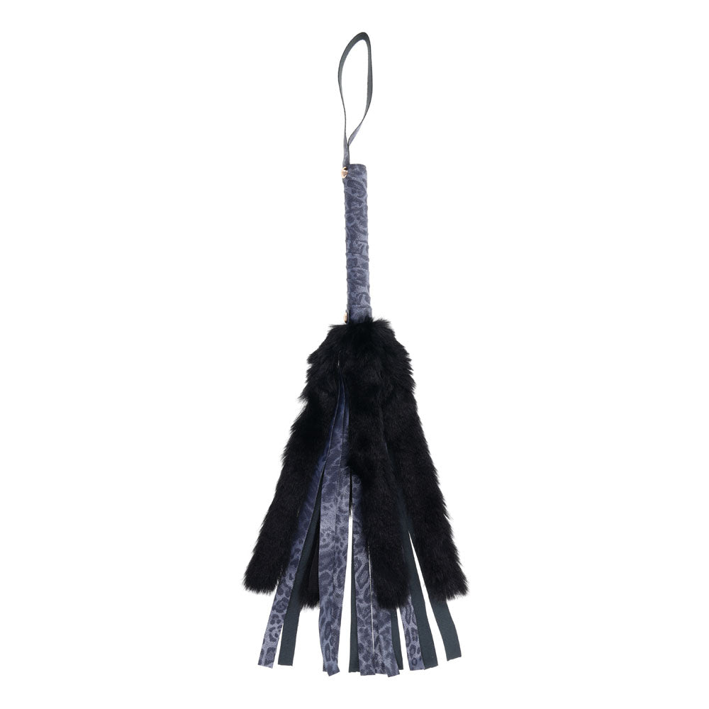 Sex & Mischief Cougar Faux Fur Flogger - Navy Blue/Black Furry Flogger Whip - Naughty by Nature Adult Store