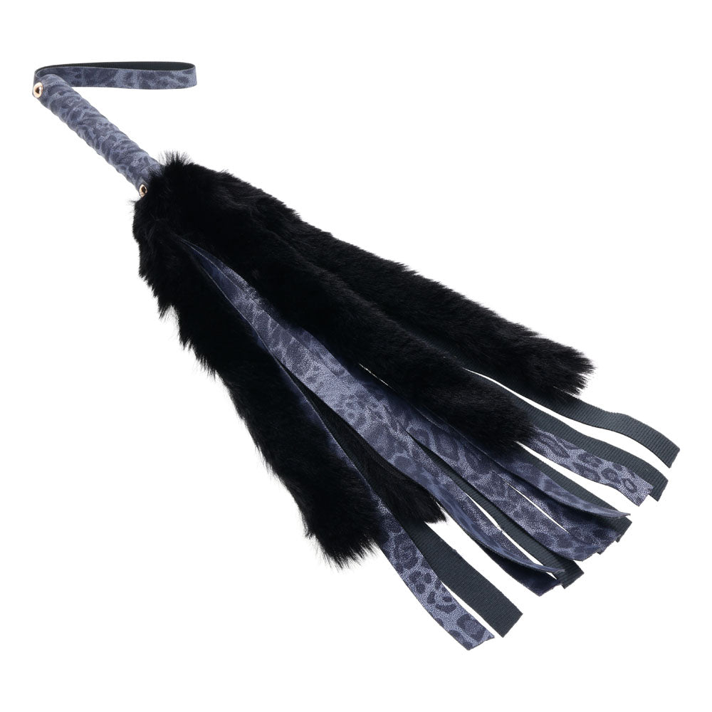 Sex & Mischief Cougar Faux Fur Flogger - Navy Blue/Black Furry Flogger Whip - Naughty by Nature Adult Store