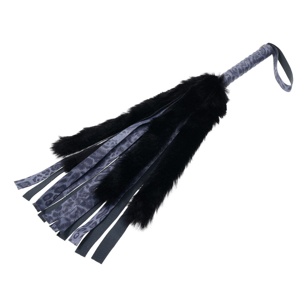 Sex & Mischief Cougar Faux Fur Flogger - Navy Blue/Black Furry Flogger Whip - Naughty by Nature Adult Store