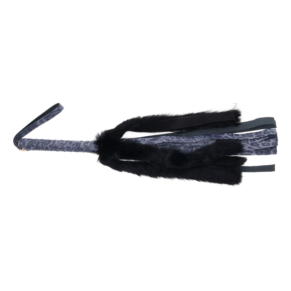Sex & Mischief Cougar Faux Fur Flogger - Navy Blue/Black Furry Flogger Whip - Naughty by Nature Adult Store