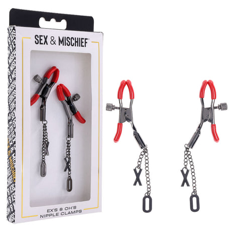 S&M Exs & Ohs Nipple Clamps - Red Tipped Metal Nipple Clamps - Set of 2 - Naughty by Nature Adult Store
