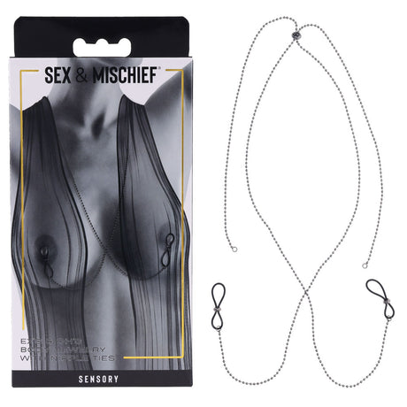 S&M Exs & Ohs Body Jewelry with Nipple Ties - Metal Chain with Nipple Ties - Naughty by Nature Adult Store