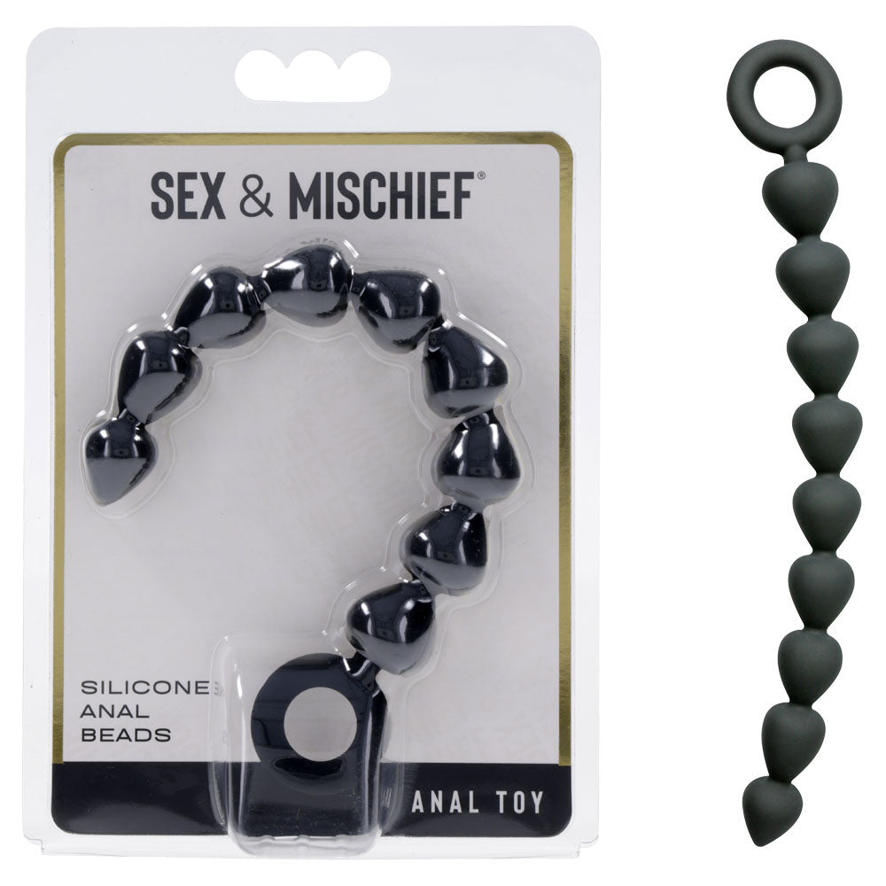 Sex & Mischief Silicone Anal Beads - Black - Black 22.9 cm Anal Beads - Naughty by Nature Adult Store