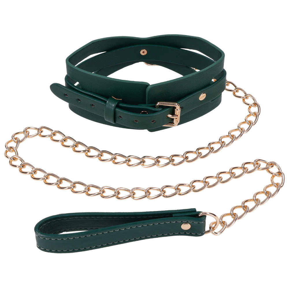 Sex And Mischief Indica Cutout Collar And Leash Green And Gold Restraint