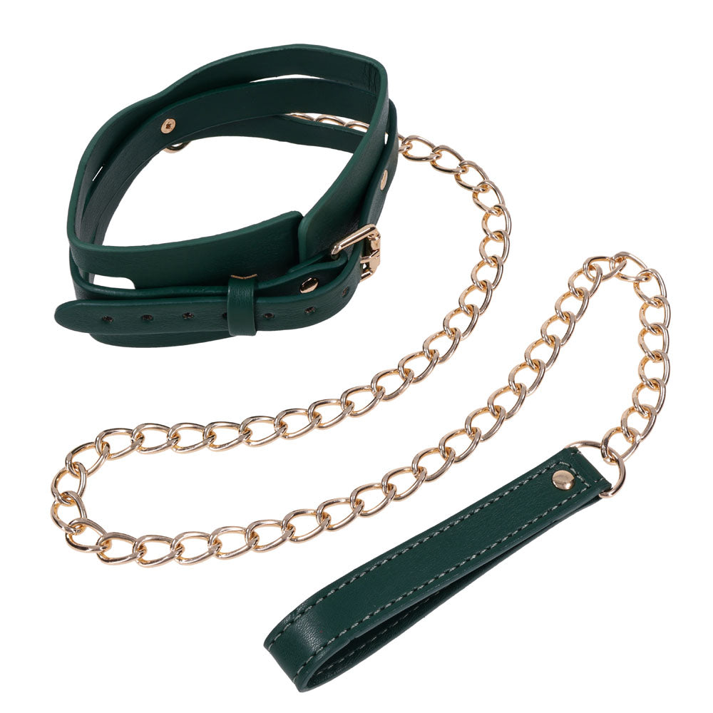 Sex And Mischief Indica Cutout Collar And Leash Green And Gold Restraint