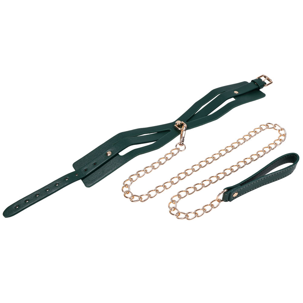 Sex And Mischief Indica Cutout Collar And Leash Green And Gold Restraint
