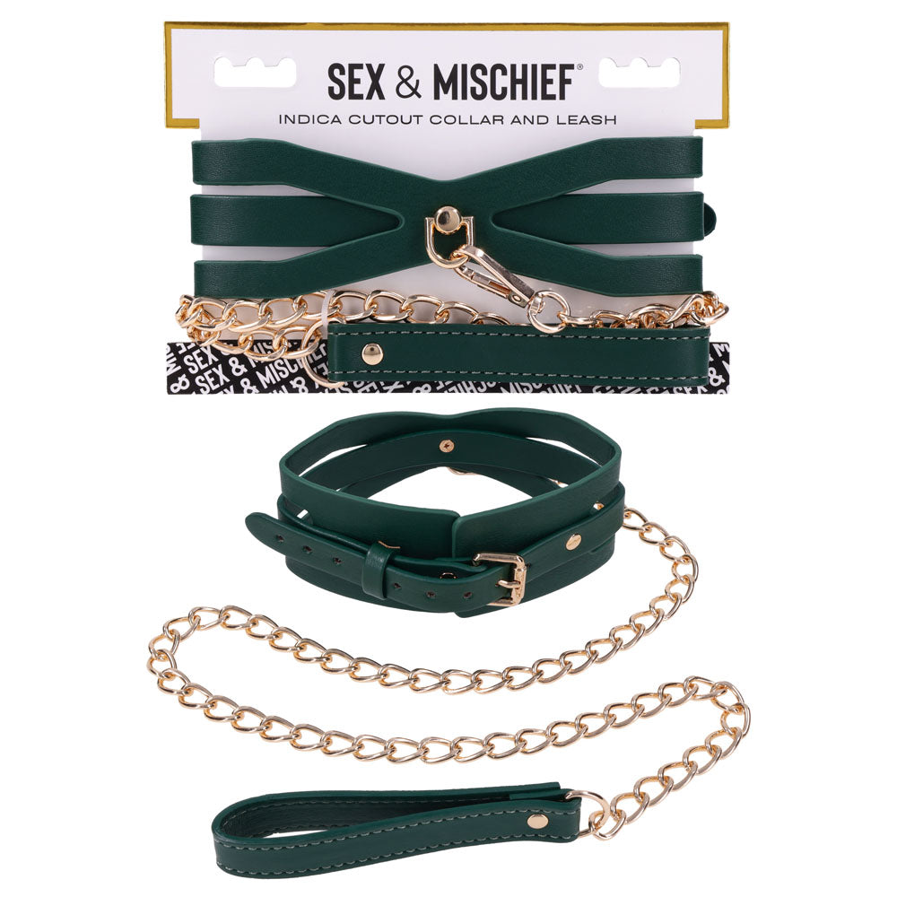 Sex And Mischief Indica Cutout Collar And Leash Green And Gold Restraint
