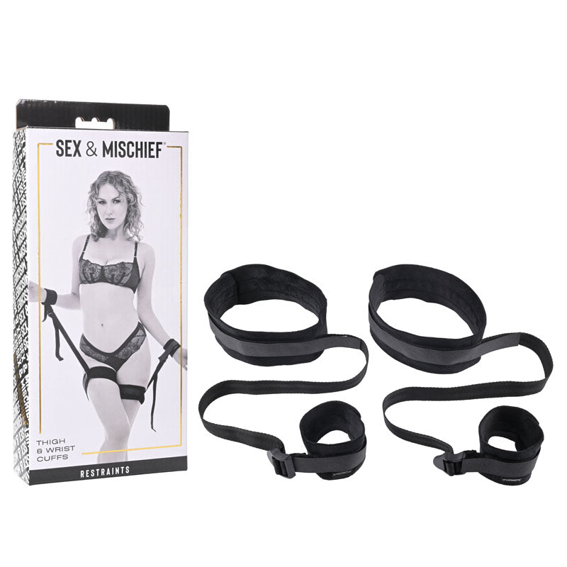 Sex & Mischief Thigh & Wrist Cuffs - Black Restraints - Naughty by Nature Adult Store