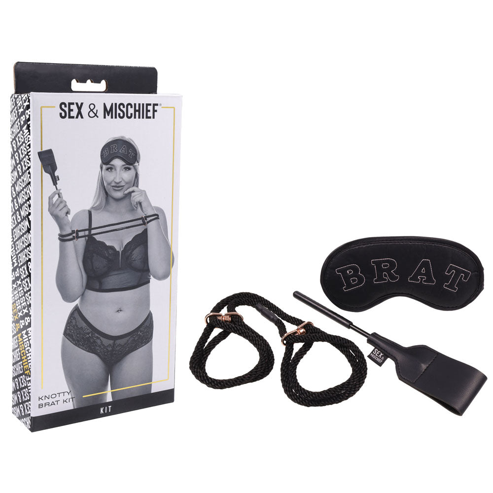 Sex & Mischief Knotty Brat Kit - Black Bondage Kit - 3 Piece Set - Naughty by Nature Adult Store