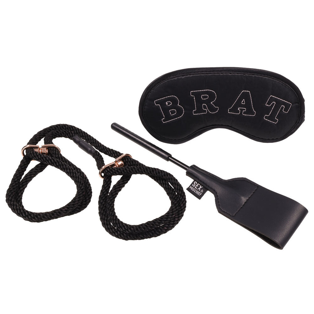 Sex & Mischief Knotty Brat Kit - Black Bondage Kit - 3 Piece Set - Naughty by Nature Adult Store
