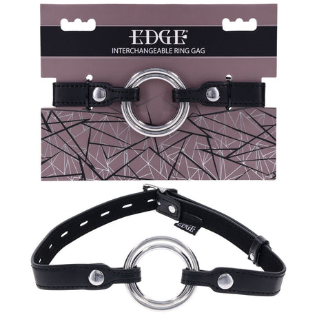 EDGE Interchangeable Ring Gag - Black Mouth Gag Restraint with 2 Interchangeable Pieces - Naughty by Nature Adult Store