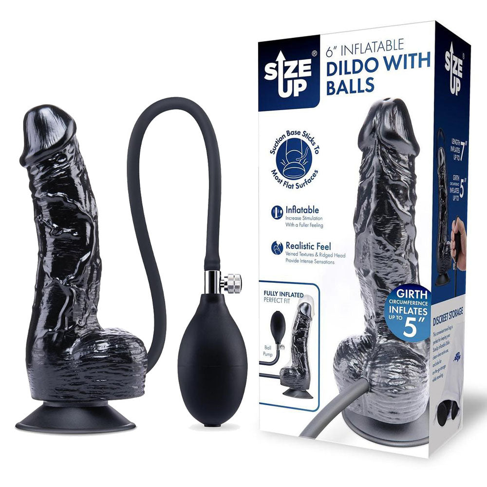 6 Inch Inflatable Dildo With Balls Black Seventeen Point Eight Cm