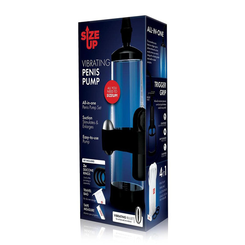 Size Up Vibrating Trigger Penis Pump - Clear Vibrating Penis Pump - Naughty by Nature Adult Store