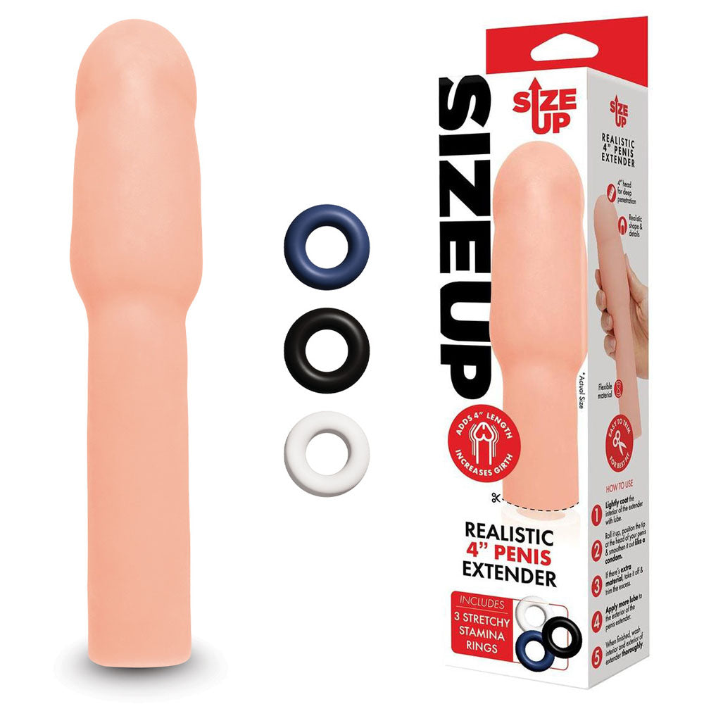 Size Up Realistic 4 Inch Penis Extender - Flesh 10.1 cm (4'') Penis Extension Sleeve - Naughty by Nature Adult Store