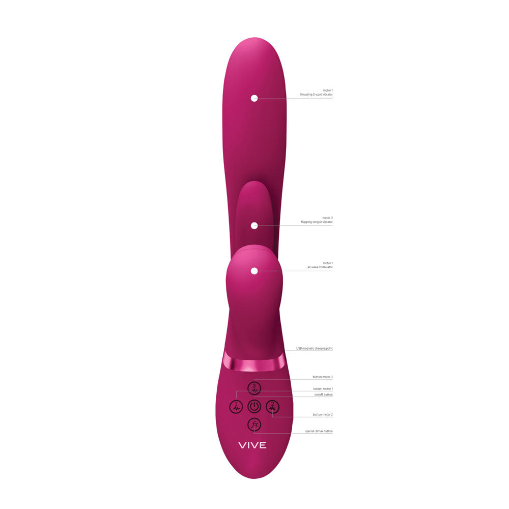 VIVE Ena - Pink - Pink 25 cm USB Rechargeable Thrusting Vibrator with Air Wave Stimulator - Naughty by Nature Adult Store