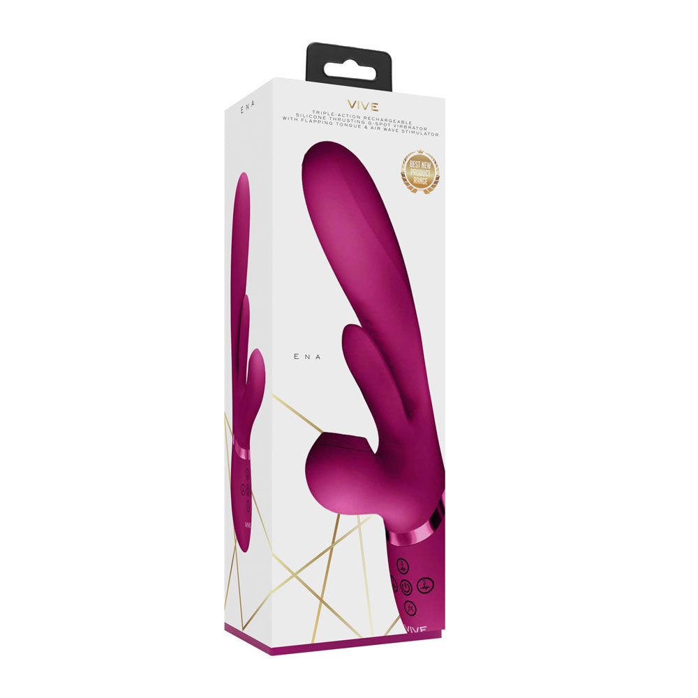 VIVE Ena - Pink - Pink 25 cm USB Rechargeable Thrusting Vibrator with Air Wave Stimulator - Naughty by Nature Adult Store