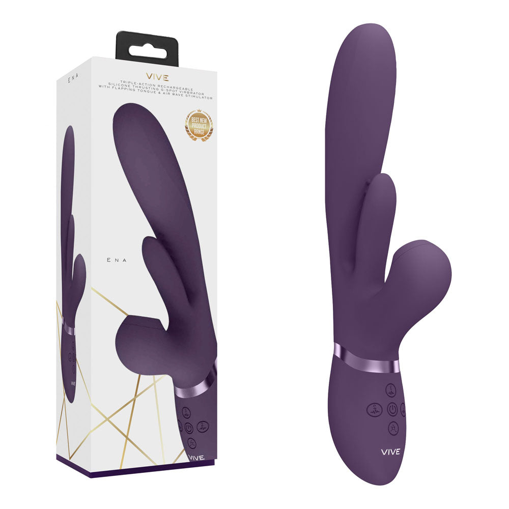VIVE Ena - Purple - Purple 25 cm USB Rechargeable Thrusting Vibrator with Air Wave Stimulator - Naughty by Nature Adult Store