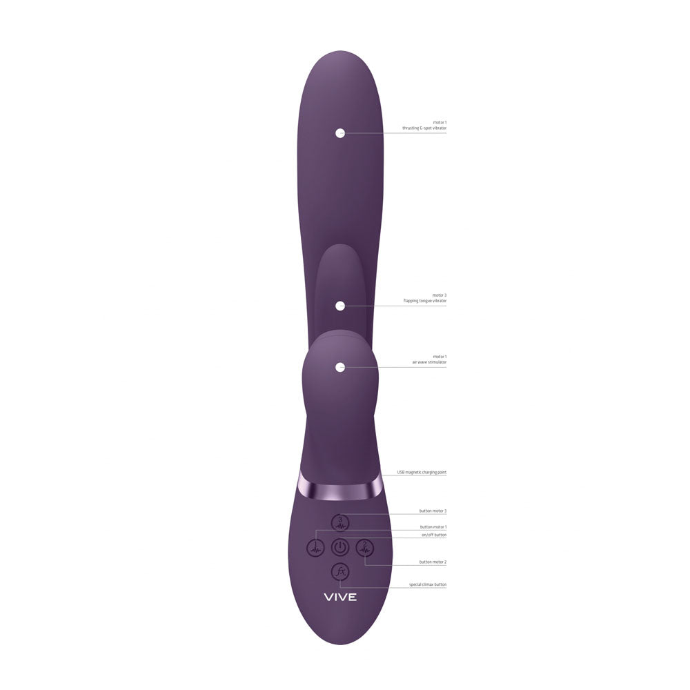 VIVE Ena - Purple - Purple 25 cm USB Rechargeable Thrusting Vibrator with Air Wave Stimulator - Naughty by Nature Adult Store