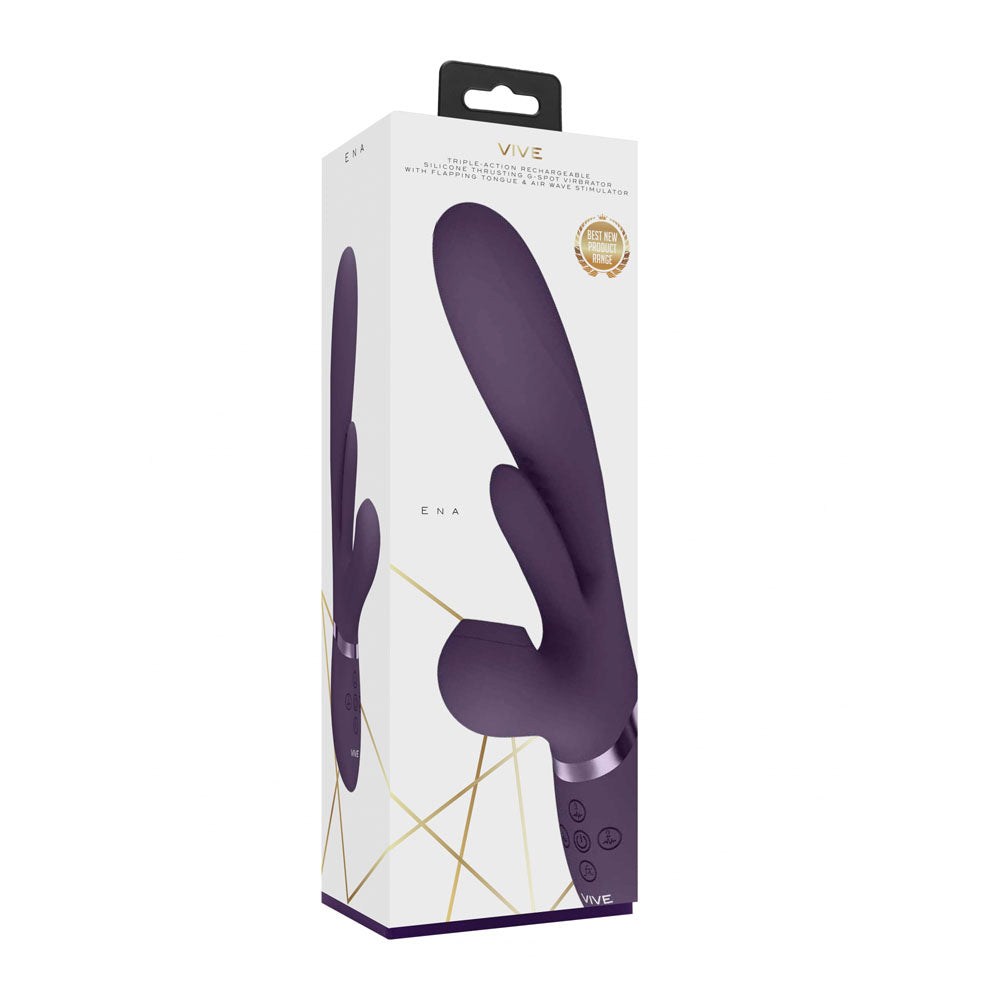 VIVE Ena - Purple - Purple 25 cm USB Rechargeable Thrusting Vibrator with Air Wave Stimulator - Naughty by Nature Adult Store