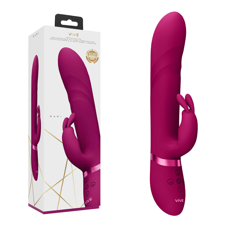 VIVE Nari - Pink - Pink 24.1 cm USB Rechargeable Rabbit Vibrator - Naughty by Nature Adult Store
