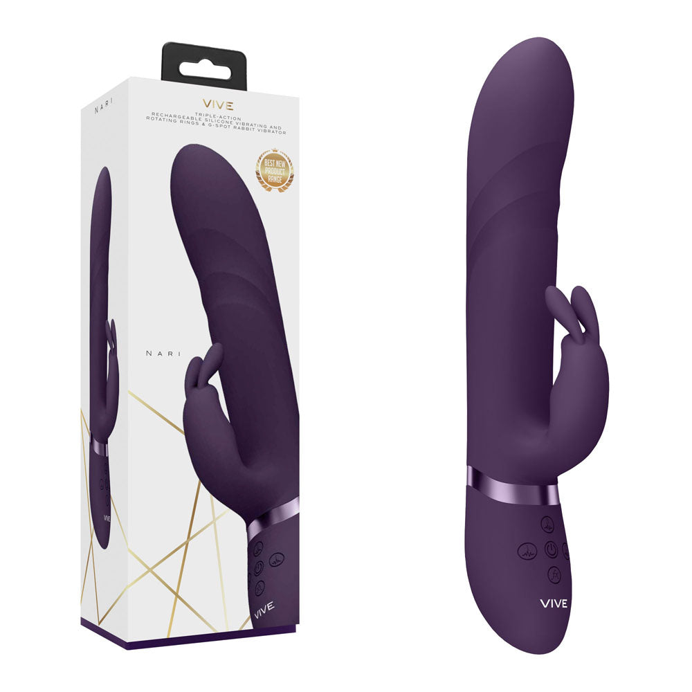 VIVE Nari - Purple - Purple 24.1 cm USB Rechargeable Rabbit Vibrator - Naughty by Nature Adult Store
