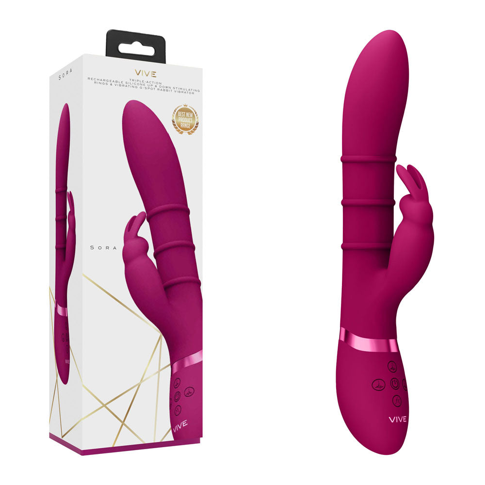 VIVE Sora - Pink - Pink 24.2 cm USB Rechargeable Rabbit Vibrator - Naughty by Nature Adult Store