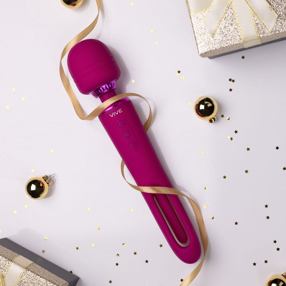 VIVE Kiku - Pink - Pink 25.2 cm USB Rechargeable Dual End Massage Wand with Flapping Tip - Naughty by Nature Adult Store