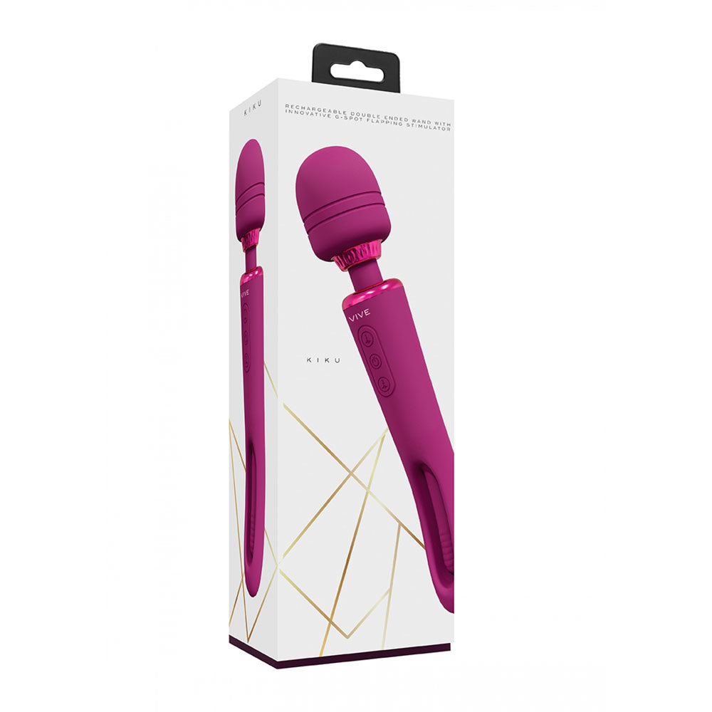 VIVE Kiku - Pink - Pink 25.2 cm USB Rechargeable Dual End Massage Wand with Flapping Tip - Naughty by Nature Adult Store